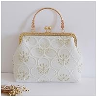 n/a Women Lace Pearl Beaded Frame Lady Tote Vintage Solid Clear Bag Handbag Cotton Lace Fabric