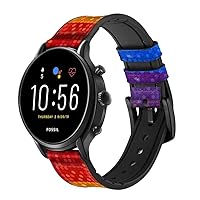 CA0404 Rainbow LGBT Pride Flag Leather & Silicone Smart Watch Band Strap for Fossil Mens Gen 5E 5 4 Sport, Hybrid Smartwatch HR Neutra, Collider, Womens Gen 5 Size (22mm)