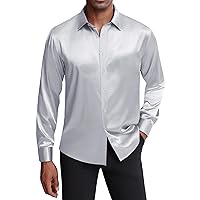 J.VER Men's Silk Satin Long Sleeve Dress Shirts Shiny Casual Button Down Shirt Luxury Party Prom Shirts