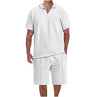 Mens Short Sleeve Casual Solid Polo Shirt and Drawstring Shorts Sets Two Piece Summer Outfits Tracksuit Set for Men