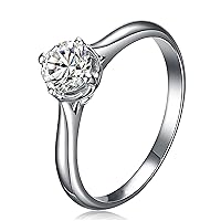Pure Gold Solitaire Engagement Ring for Her, 0.5ct Moissanite Rings for Women Wedding Promise Anniversary