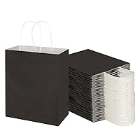 100 Pack 8x4.75x10 Inch Medium Black Kraft Paper Bags with Handles Bulk, Toovip Gift Wrap Bags for Favor Grocery Retail Party Birthday Shopping Business Goody Craft Merchandise Take Out Recycable Bags