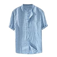 Men's Shirt Summer Casual Blouse Cotton Linen Shirt Loose Short Sleeve Tops Tee Shirt for Men