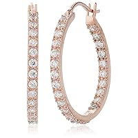 Amazon Collection 925 Sterling Silver Round Prong-Set AAA Cubic Zirconia Hoop Earrings (.9
