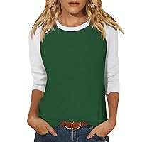 3/4 Length Sleeve Womens Tops Raglan Contrast Round Neck Tunic Shirt Summer Three Stripe Quarter Length Loose Top