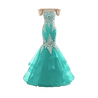 Prom Dresses Long Evening Formal Dress Mermaid Prom Gowns Off The Shoulder Lace Applique Women's