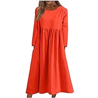 Women Casual Plus Size Loose Solid Color Basic Dresses with Pockets 2023 Fall Long Sleeve Beach Swing Dress