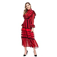 Exclusive Women Evening Gown Dress Black/Red Ruffle Wear to Work Fishtail Dress