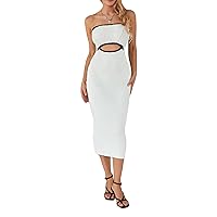 Women’s Long Tube Dress Sexy Strapless Backless Cut Out Bodycon Tube Top Dress Y2k Summer Bandeau Dress