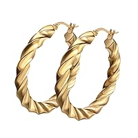 Stainless Steel Hoop Earrings Lead & Nickel Free Gold-Color Big Twisted Circle Earrings for Women