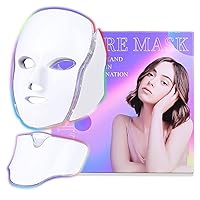Led Face Mask Light Therapy, Red-Light-Therapy for Face, 7 Colors Skin Care Mask for Face and Neck at Home, Best gift for mom, wife, grandma (White)