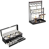 ProCase Jewelry Organizer Stand Bundle with 6 Slots Watch Box with Drawer