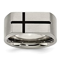 Titanium Brushed Engravable 10mm Black Enamel Religious Faith Cross Satin Band Ring Jewelry for Women - Ring Size Options: 11.5 12 12.5 8.5 9.5