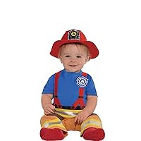 amscan First Fireman Halloween Costume for Babies, 6-12 Months, with Red Hat and attached Suspenders and Badge
