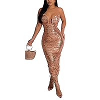 Womens Sexy Wrapped Chest Strapless Sleeveless Sequins Slim Package Hip Dress Nightclub Dress