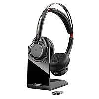 Plantronics - Voyager Focus UC with Charge Stand (Poly) Bluetooth Dual-Ear (Stereo) Headset Boom Mic USB-A Compatible PC and Mac Active Noise Canceling Works Teams, Zoom & More