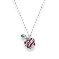 Apple Necklace with 45 cm Chain in 18K White Gold, Decorated with 0.57 Carat Rubies, 0.05 Carat VS1 White Diamonds and 0.03 Carat Tsavorite.