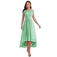 Tea Length Mother of The Bride Dresses for Women Lace Chiffon Wedding Guest Gown with Pockets