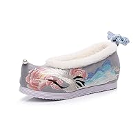Women's Winter Hanfu Shoes Antique Shoes with Improved Flat Bottom baihe Embroidered Shoes