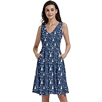 CowCow Womens Sun Dress with Pockets Sharks Cute Sailing Stripes Pattern Stretchy Skater Dress, XS-5XL