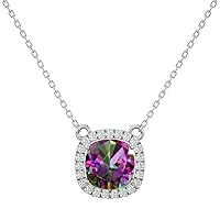 VVS Gems 14k Gold Classic Cushion Cut 3.5 Carats Created Gemstone Solitaire With VVS Certified 0.23 ct Natural Genuine Diamond Pendant Necklace for Women, Birthstone Jewelry