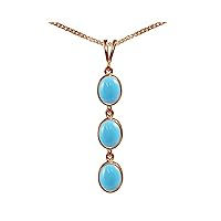 Beautiful Jewellery Company BJC® Solid 9ct Rose Gold Natural Turquoise Triple Drop Oval Gemstone Pendant 4.50ct & 9ct Rose Gold Curb Necklace Chain
