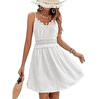Women's Dresses Swiss Dot Guipure Lace Panel Cami Dress Dress for Women (Color : White, Size : Small)