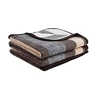 Alpaca Warehouse 100% Natural Alpaca and Sheep Wool Blanket Full/Queen Size Thick Heavyweight Comfortably Warm - Great for Outdoor Use - Striped Design (Beige/Brown/Gray, Full/Queen)