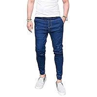 Andongnywell Men's Tapered Skinny Fit Stretch Jeans Drawstring Ankle Denim Pants Men Cargo Mid-Rise Denim Jogger