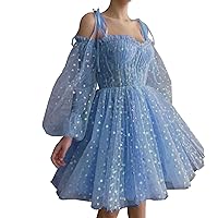 Mini Spaghetti Strap Prom Dresses Off Shoulder Puff Sleeves Hearty Tulle Short A Line Homecoming Dresses