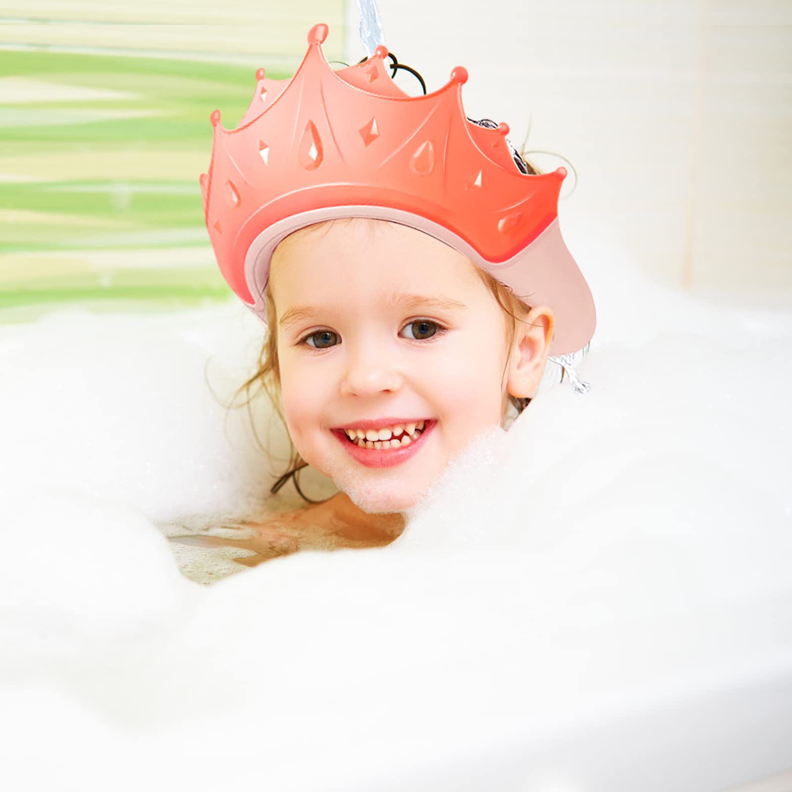 Kids Baby Shower Caps Adjustable Baby Bath Visor Hats Crown Hair Washing Hats for Toddlers to Stop Water in Eyes Pink
