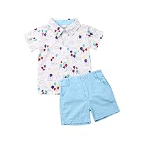 Toddler Baby Boy Shorts Set Flamingo/Dinosaur Button Down Short Sleeve Shirt Casual Shorts Summer Outfits Clothes