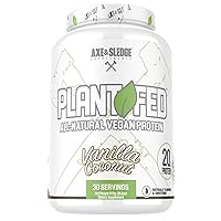 Axe & Sledge Plant Fed Vegan Protein Powder, Naturally Flavored, Sweetened, and Colored, 20 Grams Protein, Gluten-Free, Dairy-Free, 30 Servings (Vanilla Coconut)