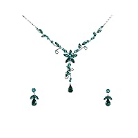 Faship Gorgeous Rhinestone Crystal Floral Necklace Earrings Set