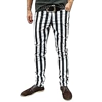Drainpipe Pants Jeans Striped Mod Indie White Black (30