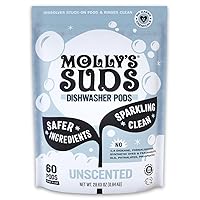 Molly's Suds Dishwasher Pods | Natural Dishwasher Detergent, Cuts Grease & Rinses Clean (Residue-Free) for Sparkling Dishes | 60 Auto-Release Tabs (Unscented)
