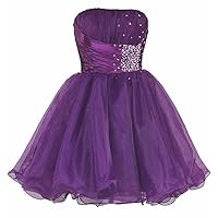 Women's Short Strapless Beaded Organza Cocktail Party Homecoming Dress Purple 0