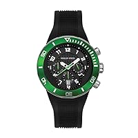 Philip Stein Dual Time Zone Chronograph Analog Display Japanese Quartz Watch Black Rubber Band Green rotating bezel Dial with Extreme Frame Natural Frequency Technology Provide Energy-Model 33-XGRN-RB