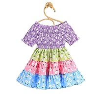 Toddler Girls Short Sleeve Cartoon Floral Prints Summer Beach Sundress Party Dresses Princess Dress Clothes Girls