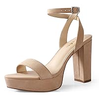Ankis Platform Heels for Women 4 Inches Chunky Heels Sandals for Women Comfy Open Toe Block Heeled Sandals Nude White Silver Gold Black Ankle Strappy Heels for Women