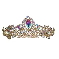 Women's Tiara-Crown Gold AB - Rhinestone Tiara Headpiece Royal Wedding Beauty Queen Tiara Compatible with Princess prom Crown /1183