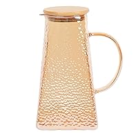 WHOLE HOUSEWARES Amber Glass Pitcher with Stainless Steel Cork Lid, 1.8L Water Carafe for Drinks - Geometric Thick Walls - Ideal for Iced Tea, Margaritas, Juice, Coffee, Sangrias and Wine