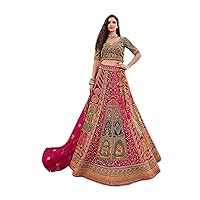 Indian Wedding heavy zarkan Zardosi Velvet Bridal Multi Pink Polti bag Lehenga Choli Dupatta 3811