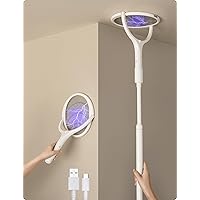 2-Pack Rotating Head Rechargeable Fly Swatter Electric Fly Swatter Racket Bug Zapper Racket Indoor Bug Zapper Indoor Fly Zapper Repellent Fruit Fly Trap Mosquito Zapper, with 2 Telescopic Extensions