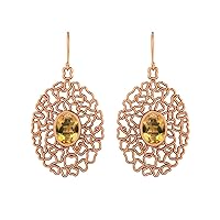 7X5MM Oval Shape 1.30ct Multi Gemstone 925 Sterling Silver Rose Gold Vermeil Filigree Teardrop Women Earrings Jewelry