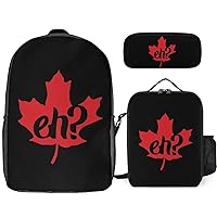 Canada Eh Maple Leaf 17 Inch Laptop Backpack Durable Daypack Lunch Bag Pencil Case Set For Sports Work Travel