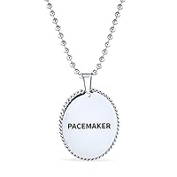 Bling Jewelry Personalize Customizable Medical Id Dog Oval Rope Edge Tag Pendant Engravable Necklace For Women Stainless Steel