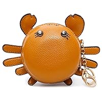 QZUnique Crab Coin Purse Mini Animal Cartoon Change Pouch with Keychain Cute Leather Wallet Key Bag for Women Kids