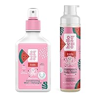 Hello Bello Watermelon Tear-Free Shampoo & Body Wash - 10 FL Oz + Conditioning Mist + Detangler, Hypoallergenic & Non-Greasy Leave-in Conditioning Spray, Vegan & Cruelty-Free, 6.7oz