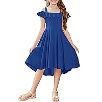 Arshiner Girls Summer Dress Off Shoulder Flutter Sleeve Midi Swing Cassual Formal Dresses with Pocket